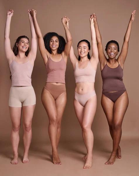 Diversidade Mulher Celebrar Corpo Positivo Roupa Interior Para Motivação Beleza — Fotografia de Stock