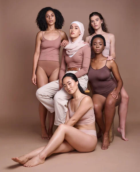 Beleza Corpo Diversidade Com Mulheres Retrato Pele Cuidados Com Pele — Fotografia de Stock