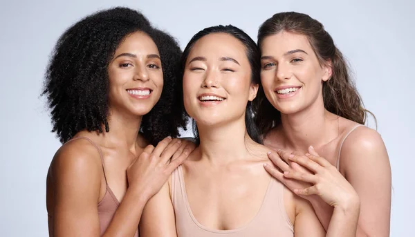 Beleza Mulheres Diversidade Para Cuidados Com Pele Cosméticos Maquiagem Publicidade — Fotografia de Stock