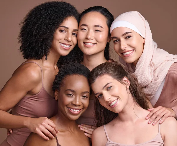 Diversidade Mulheres Grupo Retrato Com Beleza Cuidados Com Pele Diferente — Fotografia de Stock