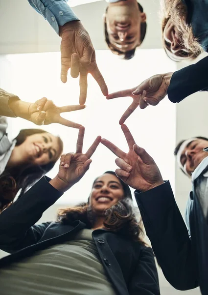 Business Superstars Low Angle Shot Group Young Businesspeople Joining Hands — Stock Photo, Image