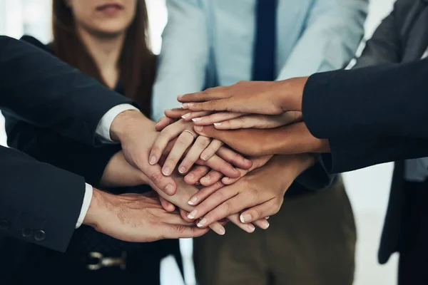 Takes Team Win Business Group Businesspeople Joining Hands Solidarity — Stock Photo, Image