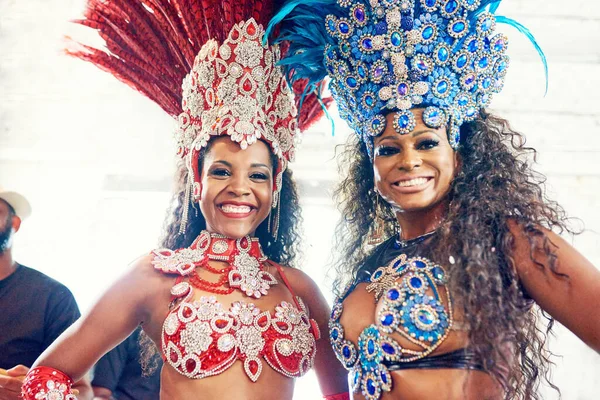 Samba, music and dance with women at carnival for celebration, party and festival in Rio de Janeiro. Summer break, show and creative with brazil girls for performance, holiday and culture event.