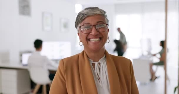 Szczęśliwy Uśmiech Twarz Kobiety Biznesu Biurze Zarządzania Przywództwa Wizji Profesjonalny — Wideo stockowe