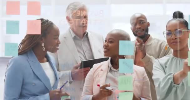 Diversity Team Writing Board Brainstorming Speaking Marketing Schedule Planning Advertising — Stock Video