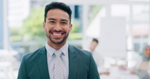 Cara Retrato Abogado Feliz Con Una Sonrisa Pensando Éxito Carrera — Vídeo de stock