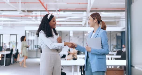 Kadınları Sıkışma Ofisteki Başarı Kutlamaları Için Beşlik Çakma Sıralama Grup — Stok video