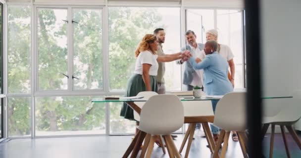 Business Diversity Team Huddle High Five Celebrate Winning Achievement Success — Stock Video