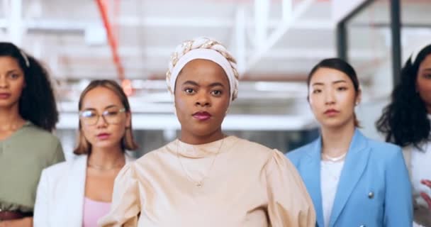 Upodmiotowienie Kobiet Biznesu Portret Różnorodność Zespołu Dla Współpracy Motywacji Misji — Wideo stockowe