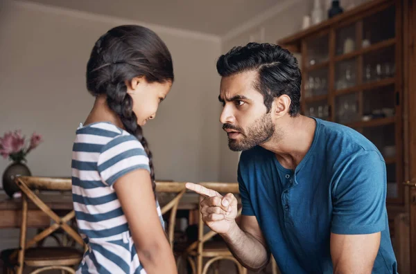 Very Naughty Father Disciplining His Daughter Home — Stock Photo, Image