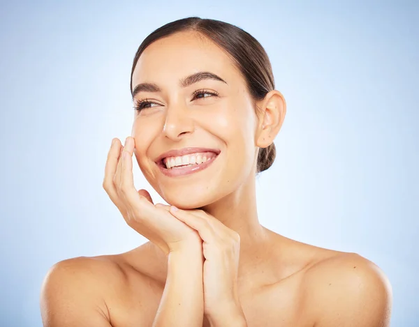 Mujer Cara Pensamiento Feliz Belleza Bienestar Cuidado Piel Dermatología Spa — Foto de Stock