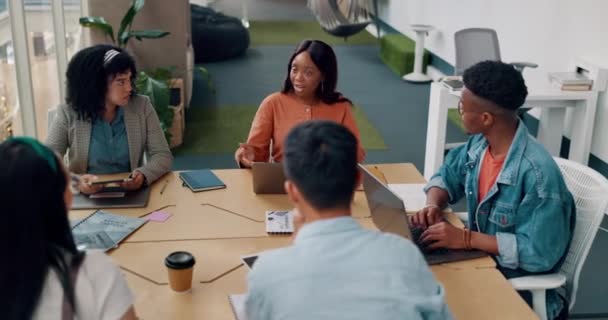 Business People Diversity Meeting Modern Office Documents Digital Marketing Laptop — Stock Video