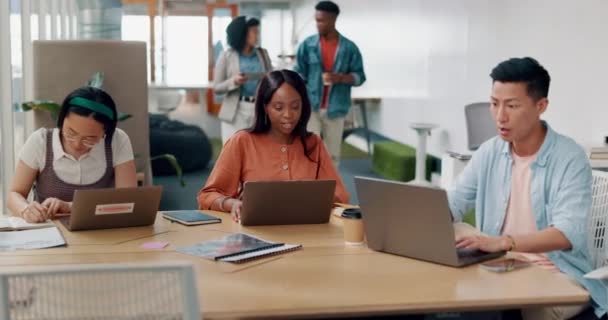 Business People Diversity Meeting Modern Office Documents Digital Marketing Laptop — Stock Video