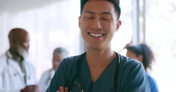 Médico Sonrisa Facial Hombre Asiático Hospital Para Apoyo Salud Confianza — Vídeos de Stock