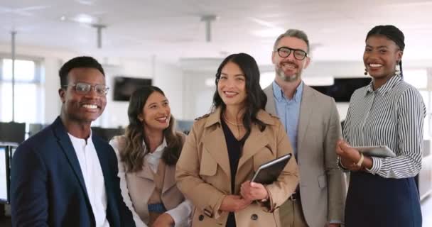 Çeşitlilik Adamları Şirket Hedefleri Için Gülümseme Portresi Başarı Çalışan Motivasyonu — Stok video