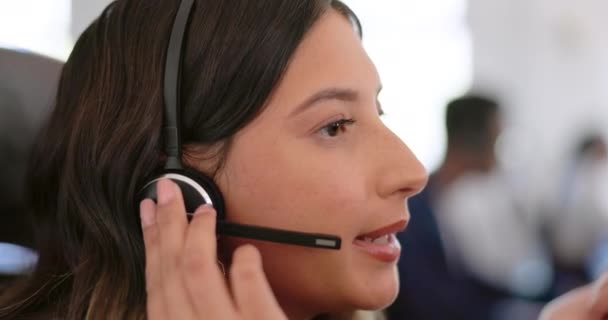 Femme Télémarketing Parler Sur Crm Appel Téléphonique Service Clientèle Contactez — Video