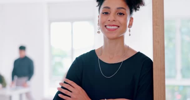 Черная Деловая Женщина Лицо Улыбка Лидерства Успех Управления Позитивное Мышление — стоковое видео