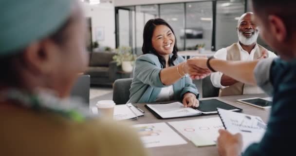 Handshake Sucesso Pessoas Negócios Felizes Reunião Para Celebração Acordo Parceria — Vídeo de Stock