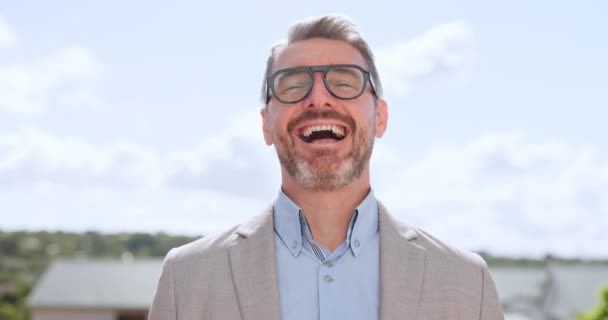Imprenditore Faccia Con Sorriso Ceo Dirigente Aziendale Headshot Con Visione — Video Stock