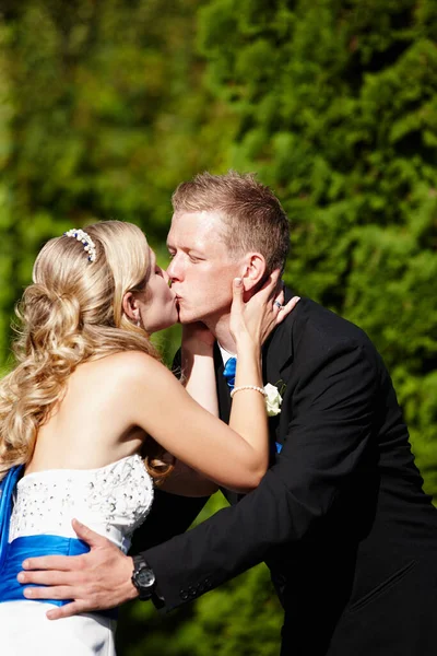 Sealing the deal with a kiss. a bride and groom kissing on their wedding day