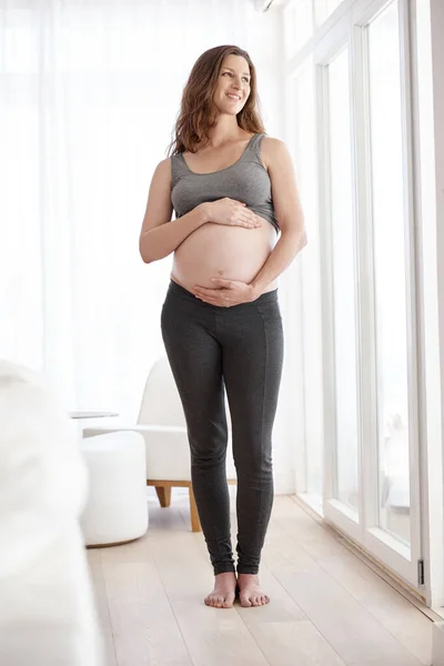 Shes expecting. Full length shot of a young pregnant woman standing in her home