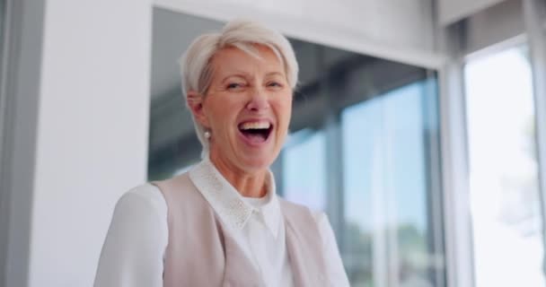 Senior Business Kvinde Fred Hånd Tegn Med Ansigt Lykke Erhvervslivet – Stock-video