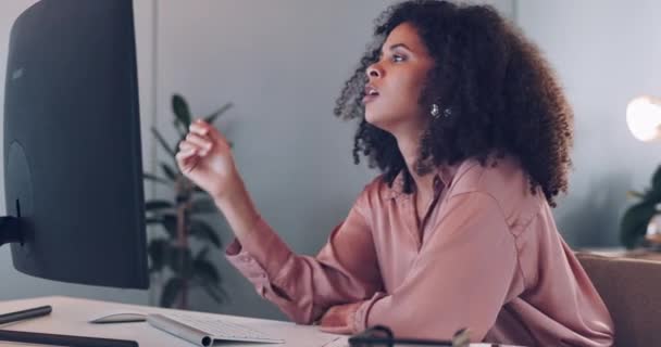 Business Woman Tired Burnout Desk Computer Overworked Focus Problem Fatigue — Vídeos de Stock