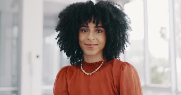 Tvář Vedení Podnikatelka Úřadu Připravena Cíle Ceo Boss Šťastná Černá — Stock video