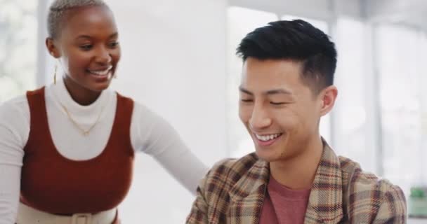 High Five Collaboration Thumbs Business Team Asian Man Black Woman — Video Stock