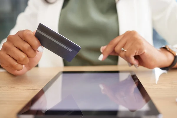Credit Card Hands Tablet Mockup Ecommerce Marketing Online Shopping Banking — Stock Fotó