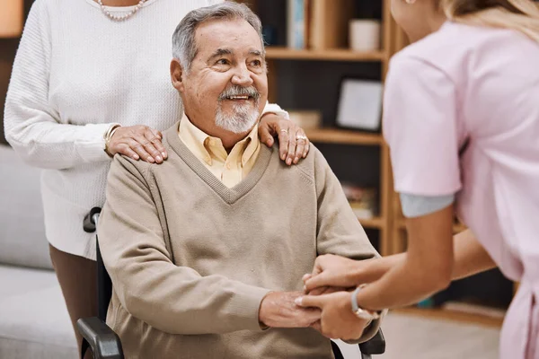 Disability Patient Holding Hands Doctor Senior Help Support Trust Home — Stock Photo, Image