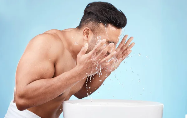 Clean Grooming Man Washing Face Water Skincare Morning Hygiene Care — Stok fotoğraf