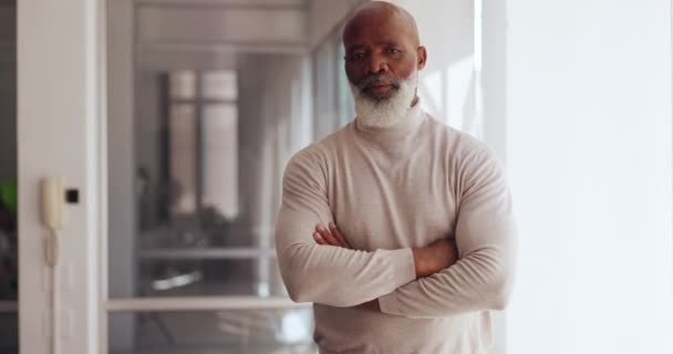 Face Serious Mindset Business Black Man Standing Arms Crossed His — Wideo stockowe
