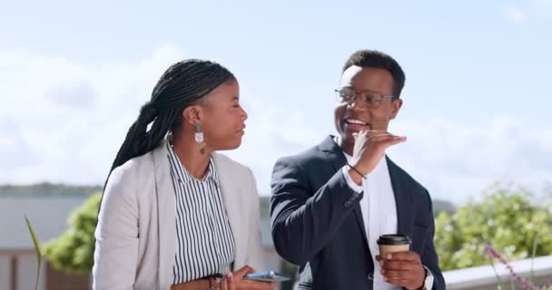 Colaboración Comunicación Café Con Equipo Negocios Negro Que Habla Aire — Vídeo de stock