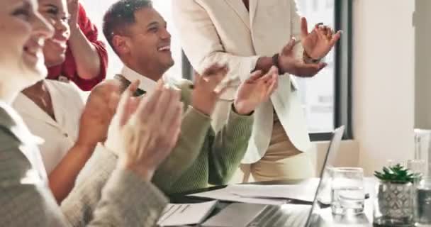 Business People Applause Celebration Office Success Goals Achievement Digital Marketing — Vídeos de Stock