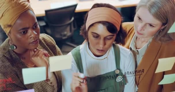 Women Business Plan Team Writing Notes Glass Window Target Logistics — Stok video