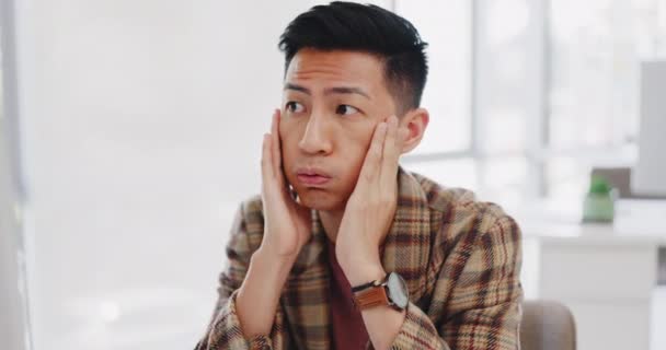 Business Stress Asian Man Thinking Frustrated Depression Office Male Entrepreneur — Wideo stockowe
