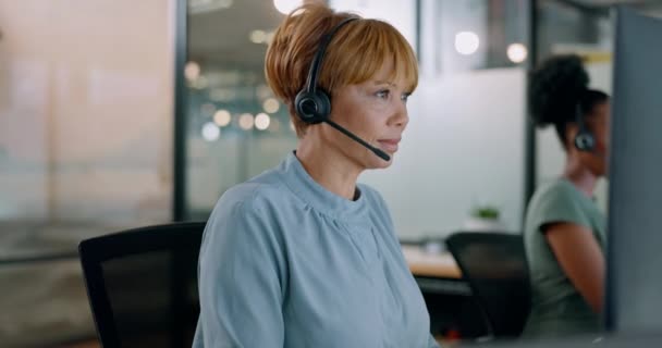 Face Business Woman Call Center Telemarketing Customer Support Office Portrait — Wideo stockowe