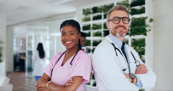 Healthcare Portrait Doctor Nurse Team Confident Help Leadership Motivation Hospital — Video Stock