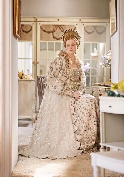 Elegance of the high born. an elegant noble woman in her palace room