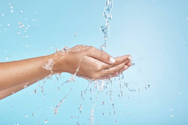 Woman Hands Water Splash Clean Wellness Skincare Personal Hygiene Health — Foto Stock