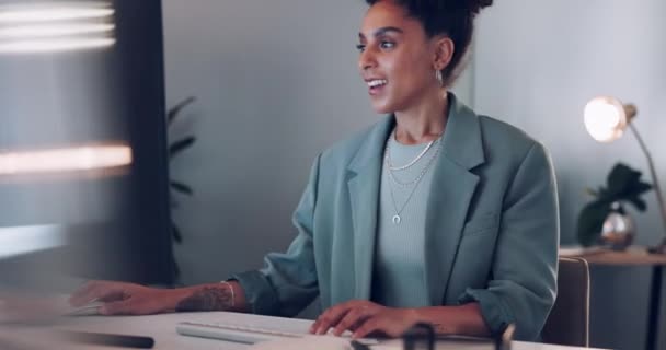 Business Computer Woman Excited Celebration Office Goal Target Digital Marketing — Vídeos de Stock