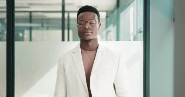 Mindset Mission Vision Business Black Man Wearing Glasses While Standing — 비디오