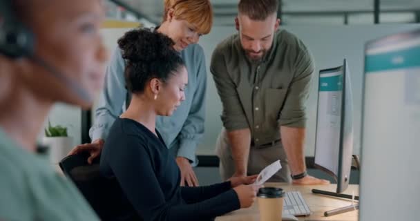 Call Center Documents Business People Office Teamwork Collaboration Planning Telemarketing — Stockvideo