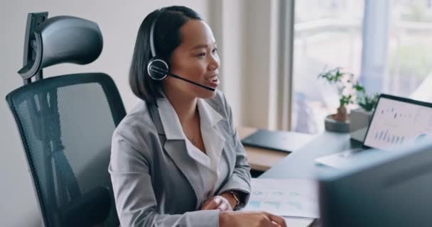Call Center Woman Happy Crm Customer Support Consultant Talking Networking — Vídeo de Stock