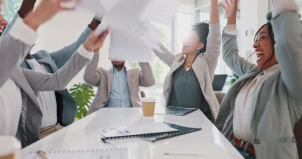 Business People Throwing Paper Success Meeting Winner Finance Planning Company — Stock videók