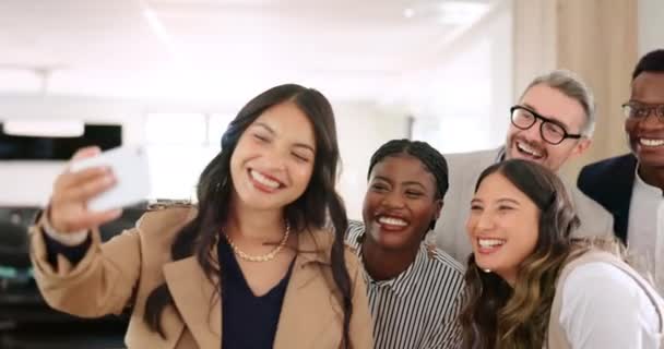Office Selfie Business People Smile Success Motivation Team Building Workplace — Vídeos de Stock