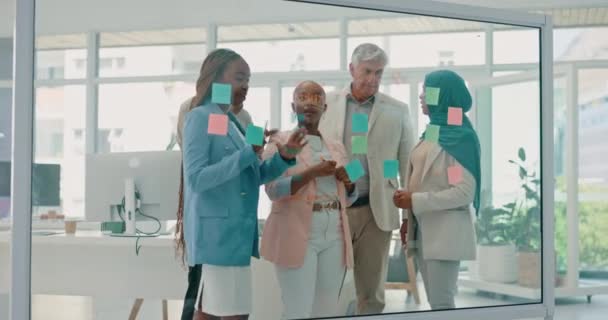 Meeting Planning Sticky Notes Glass Office Diversity Business Team Planning — Stock videók