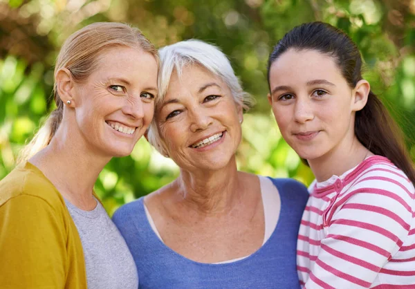 Strongest Family Bonds Three Generations Family Women Standing Outdoors — Stock fotografie