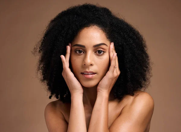 Skincare Afro Hair Portrait Black Woman Healthy Aesthetic Natural Texture — Stock fotografie